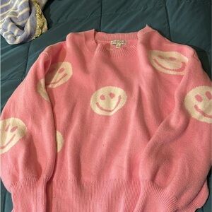 She + Sky Pink and White Crew Neck Sweater